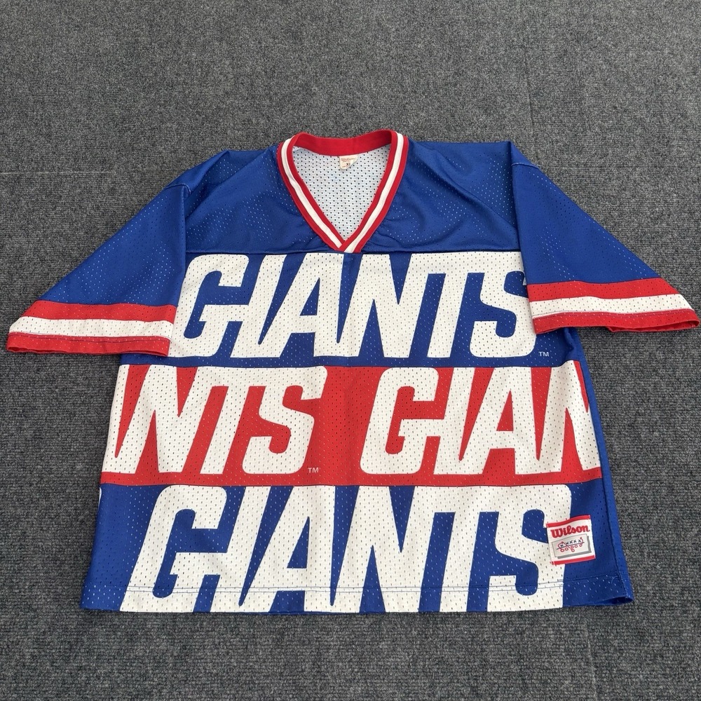 Vintage Wilson Label - NEW YORK GIANTS (XL) Mesh NFL Jersey w/ Play‎ Patch Dart